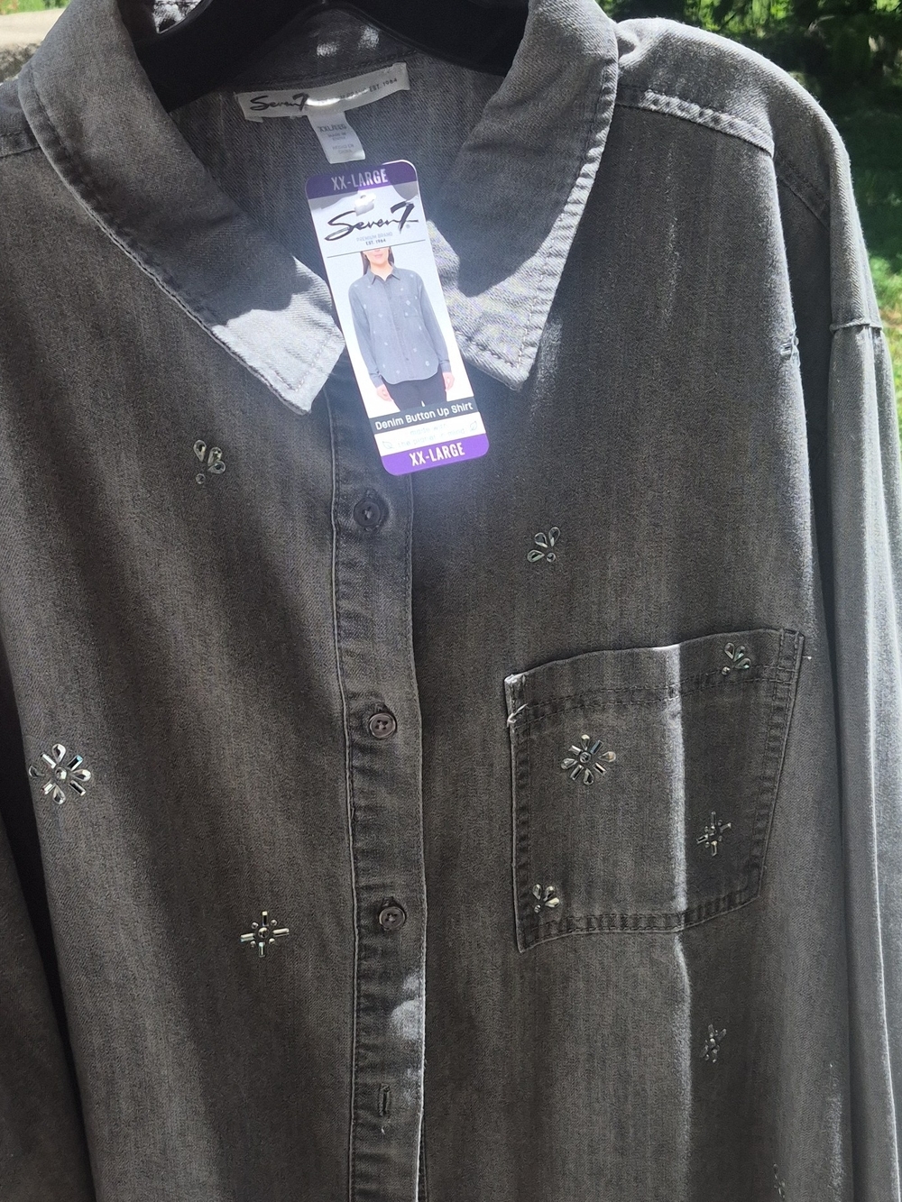 Seven7 Embellished Denim Button-Up Shirt - Charcoal Gray